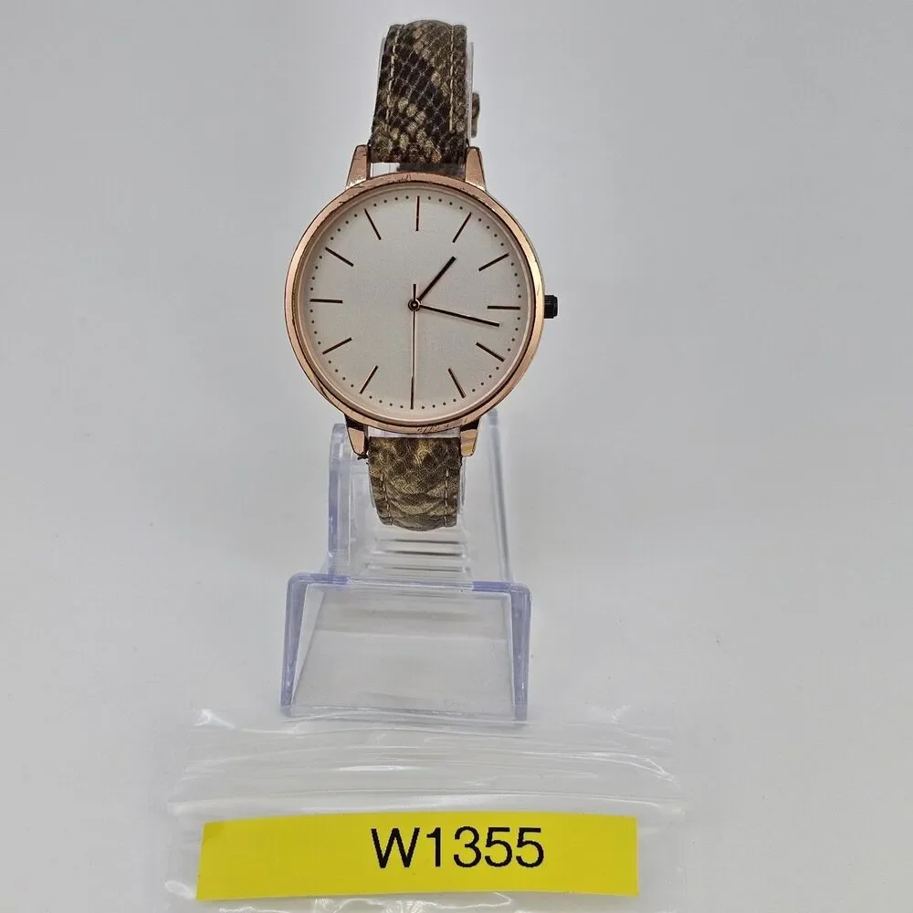 38MM Women's Watch Light Gold Dial Snake Faux Leather Bands New Battery‎